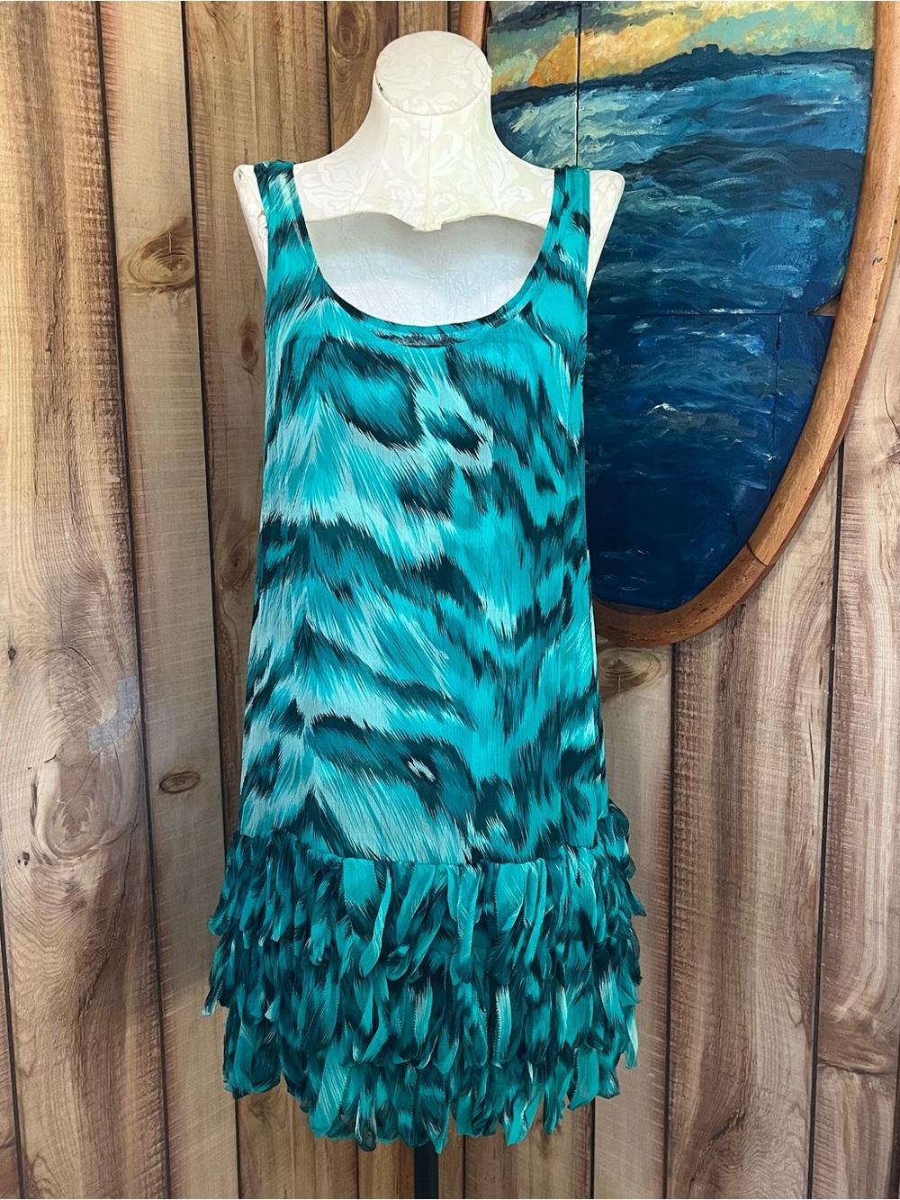💋 Diane Von Furstenberg Teal and Black Animal Print Silk Dress